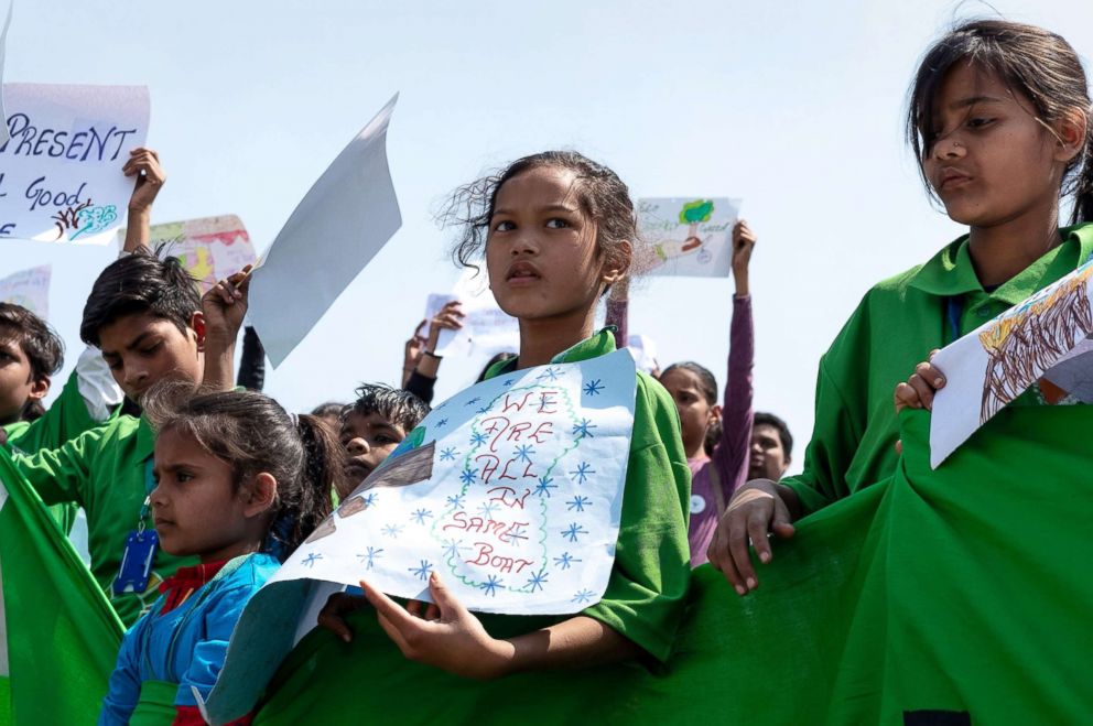 PHOTO: Children participate in a school strike called "Fridays for future" to protest against climate change in New Delhi, India, March 15, 2019.