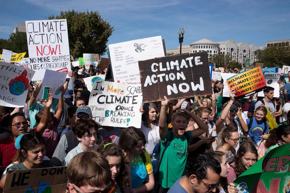 PHOTO: Young people participate in the DC Climate Strike March in Washington, D.C., Sept. 20, 2019.