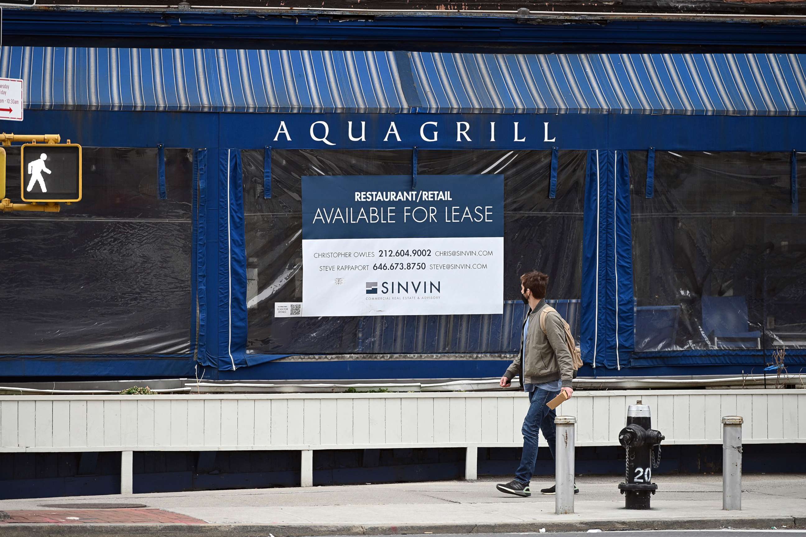 PHOTO: Exterior view of Aquagrill restaurant now permanently closed due to the economic impact of the COVID-19 pandemic in New York City, March 16, 2021.