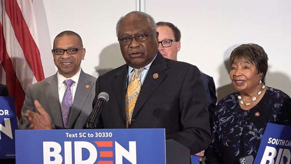 PHOTO: Rep. Jim Clyburn announces his endorsement of former Vice President Joe Biden, Feb. 26, 2020, at Trident Technical College in Charleston, S.C.