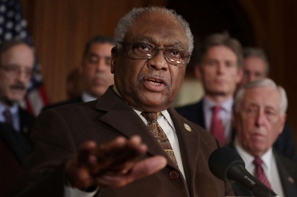 PHOTO: House Majority Whip James Clyburn (D-SC) joins fellow House Democrats for a news conference on the Privileged Resolution to Terminate President Donald Trump's emergency declaration Feb. 25, 2019, in Washington, D.C. 