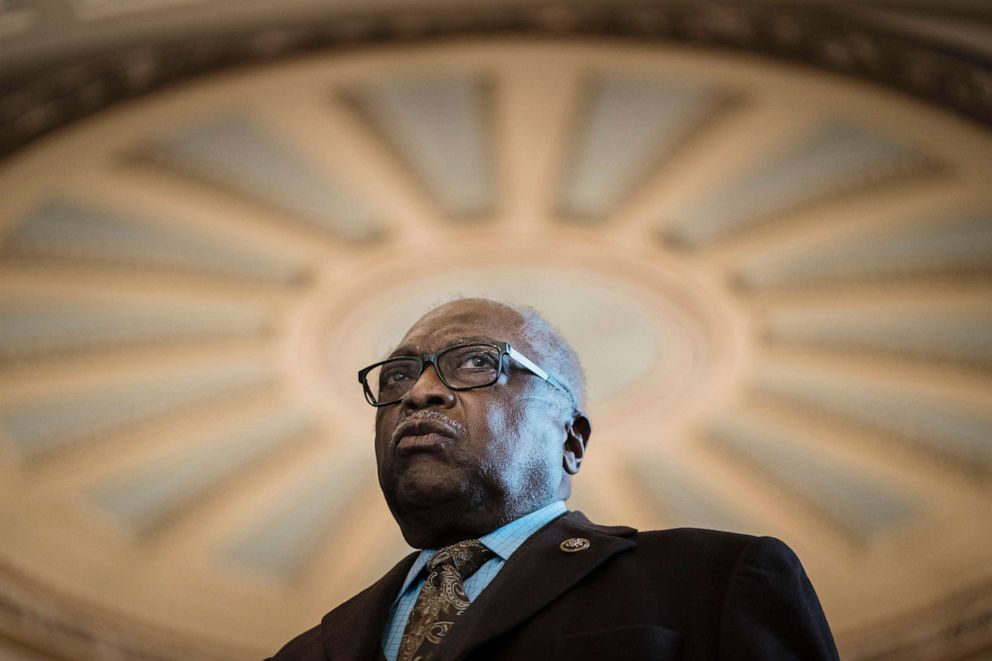 PHOTO: House Majority Whip Jim Clyburn speaks beside members of the Congressional Black Caucus at the Senate side of the U.S. Capitol on Jan. 19, 2022 in Washington.