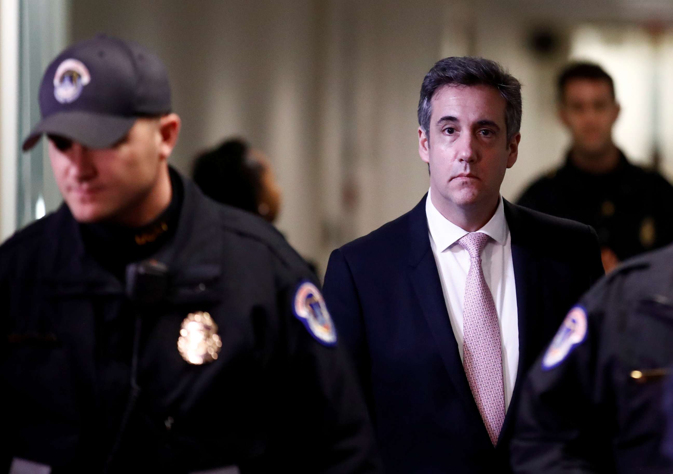 PHOTO: Former Trump personal attorney Michael Cohen departs after testifying behind closed doors before the Senate Intelligence Committee on Capitol Hill, Feb. 26, 2019.
