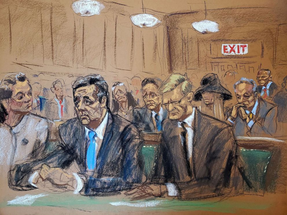 PHOTO: Michael Cohen, 52, President Donald Trump's former personal lawyer, attends his sentencing hearing with attorneys Amy Lester, left, and Guy Petrillo in this courtroom sketch in New York, Dec. 12, 2018.