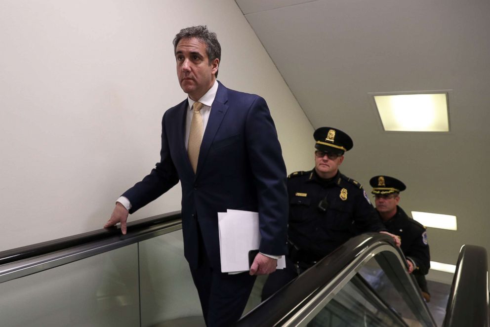 PHOTO: Michael Cohen, the former personal attorney of President Donald Trump, rides an escalator at the Capitol as he arrives to testify before a closed House Intelligence Committee hearing, Feb. 28, 2019. 