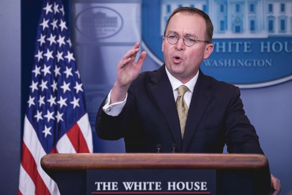 PHOTO: Office of Management and Budget Director Mick Mulvaney speaks to press during a briefing on the government shutdown, January 20, 2018. 