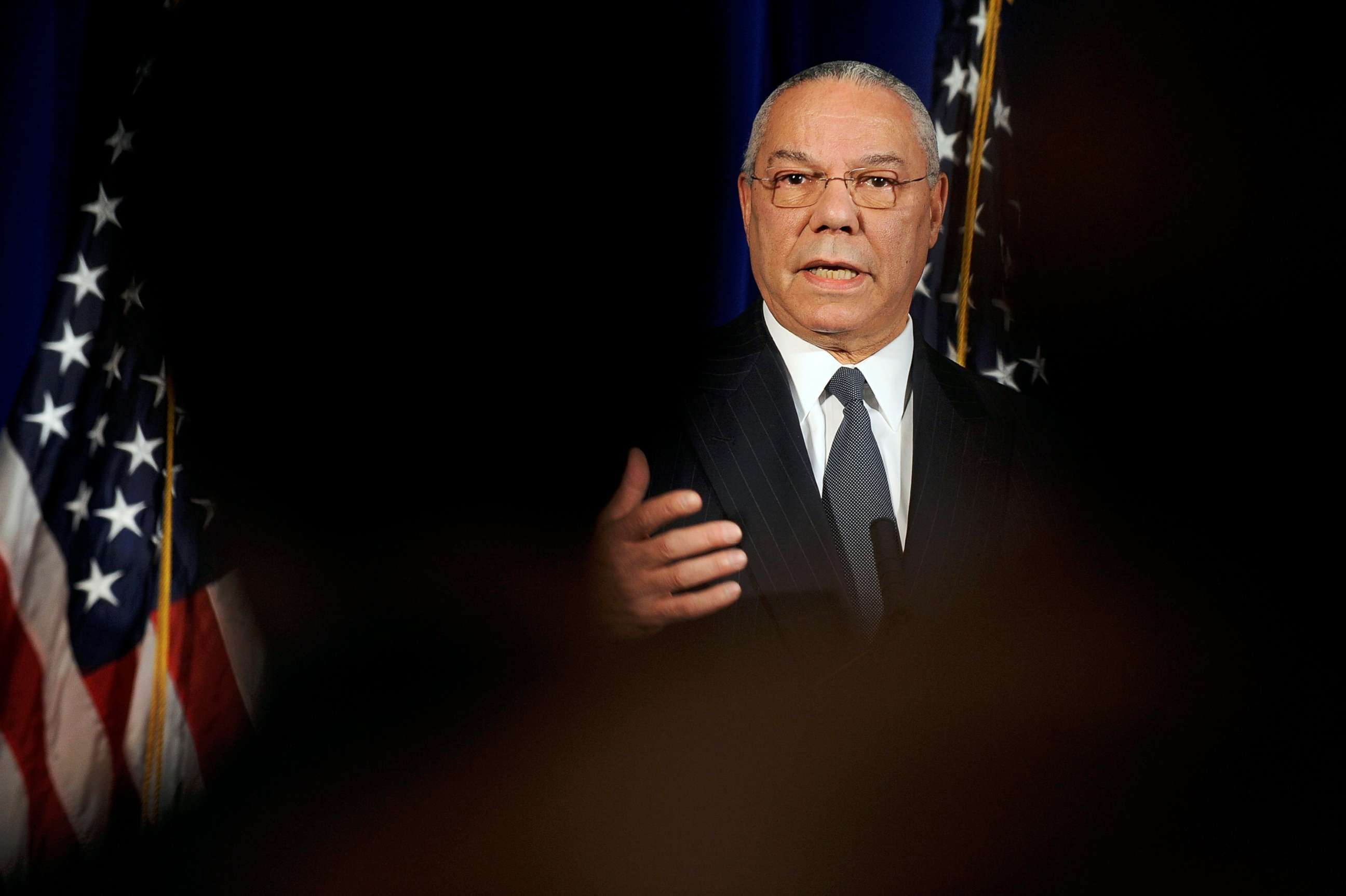 PHOTO: Former Secretary of State Colin Powell speaks to reporters during a news conference to announce Obama's Renew America Together volunteer initiative, in Washington Jan. 9, 2009.