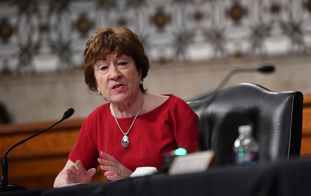 PHOTO: Sen. Susan Collins, R-Maine, speaks during a Senate Health, Education, Labor and Pensions Committee hearing on Capitol Hill in Washington, June 30, 2020.