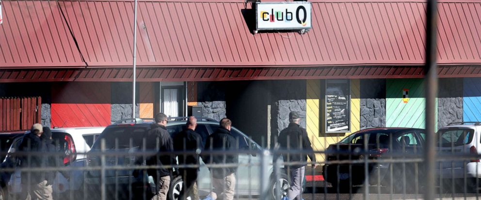 PHOTO: Law enforcement officials continue their investigation into Saturdays shooting at the Club Q nightclub, Nov. 21, 2022 in Colorado Springs, Colorado.