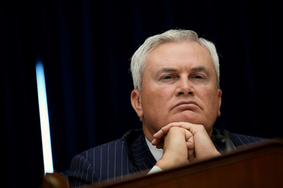 PHOTO: Chairman of the House Oversight Committee Rep. James Comer (R-KY) presides over a Committee hearing titled "The Basis for an Impeachment Inquiry of President Joseph R. Biden, Jr." on Capitol Hill on Sept. 28, 2023 in Washington, DC.