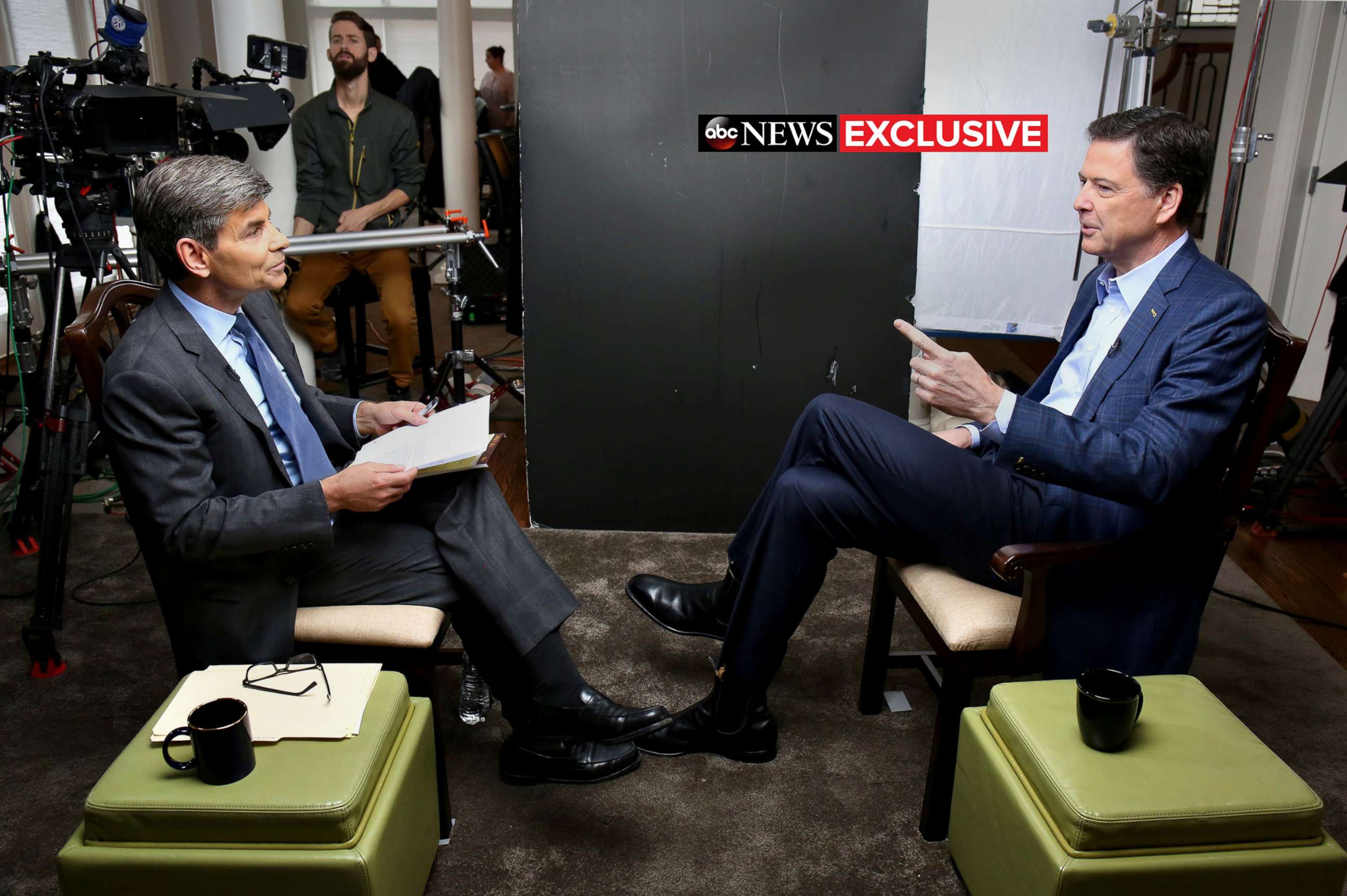 PHOTO: ABC News Chief Anchor George Stephanopoulos sits down with former FBI director James Comey for an exclusive interview that will air during a primetime "20/20" special on Sunday, April 15, 2018 on the ABC Television Network.