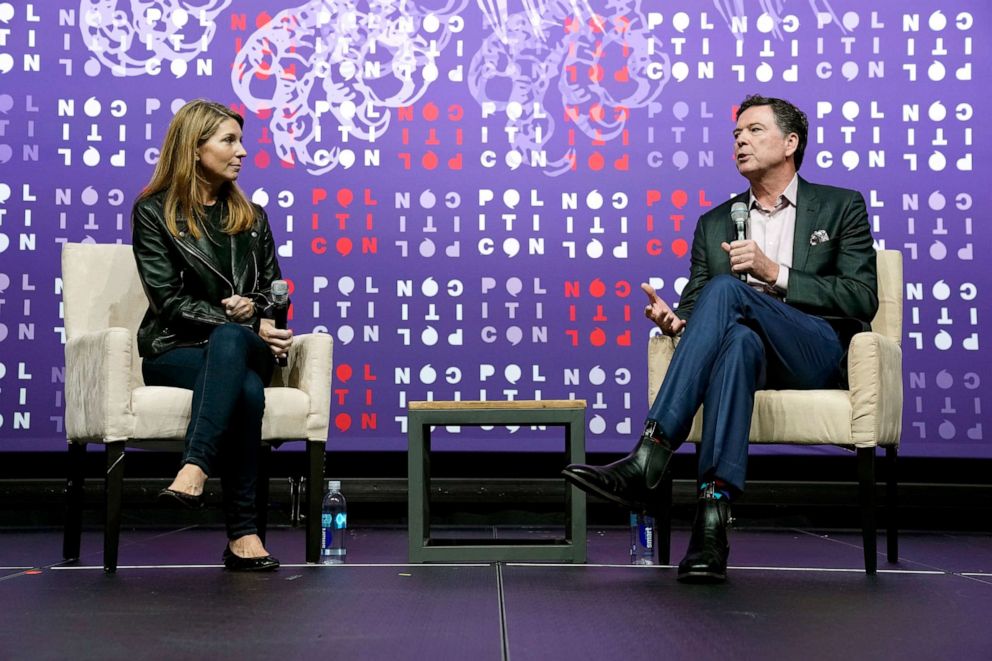 PHOTO: Nicolle Wallace and James Comey speak onstage during the 2019 Politicon at Music City Center on Oct. 26, 2019, in Nashville, Tennessee.