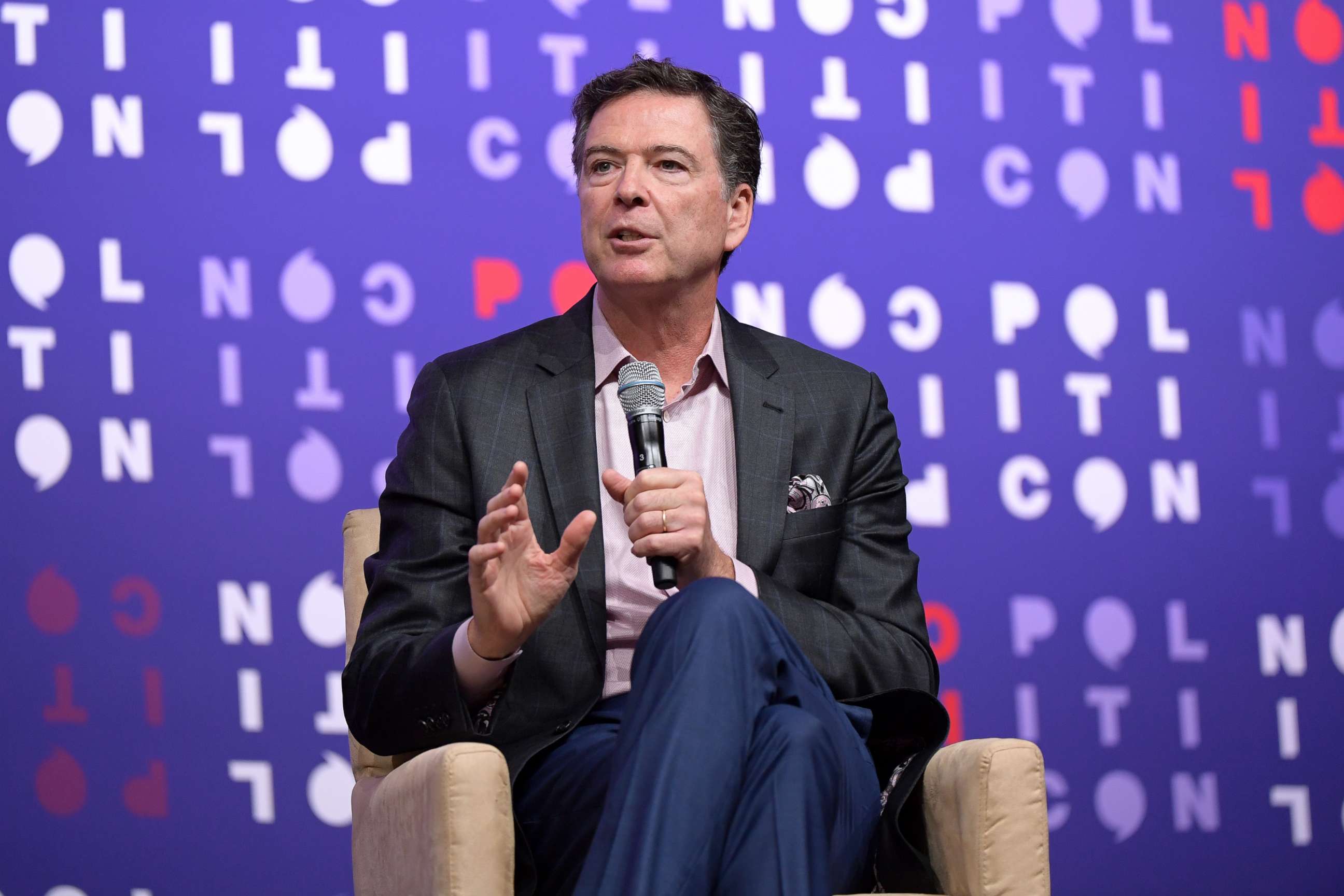 PHOTO: James Comey speaks onstage during the 2019 Politicon at Music City Center on Oct. 26, 2019, in Nashville, Tennessee.