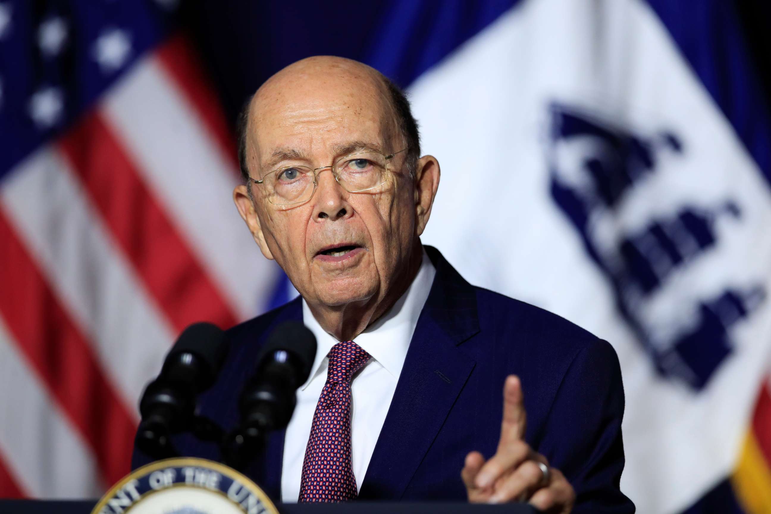 PHOTO: Department of Commerce Secretary Wilbur Ross speaks to employees of the Department of Commerce in Washington, Monday, July 16, 2018.
