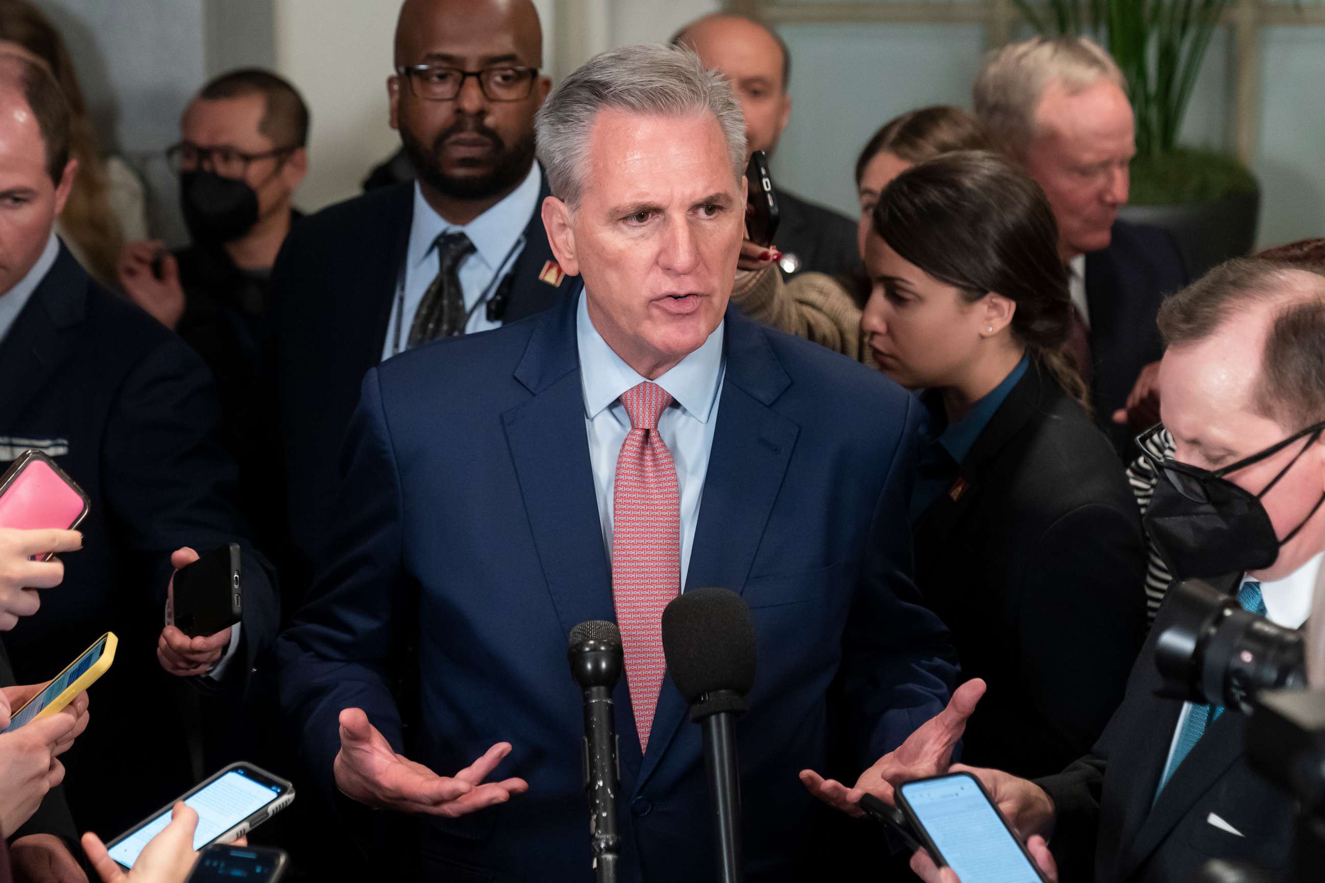 PHOTO: House Republican Leader Kevin McCarthy, speaks after a closed-door meeting with the GOP Conference, Jan. 3, 2023, in Washington.