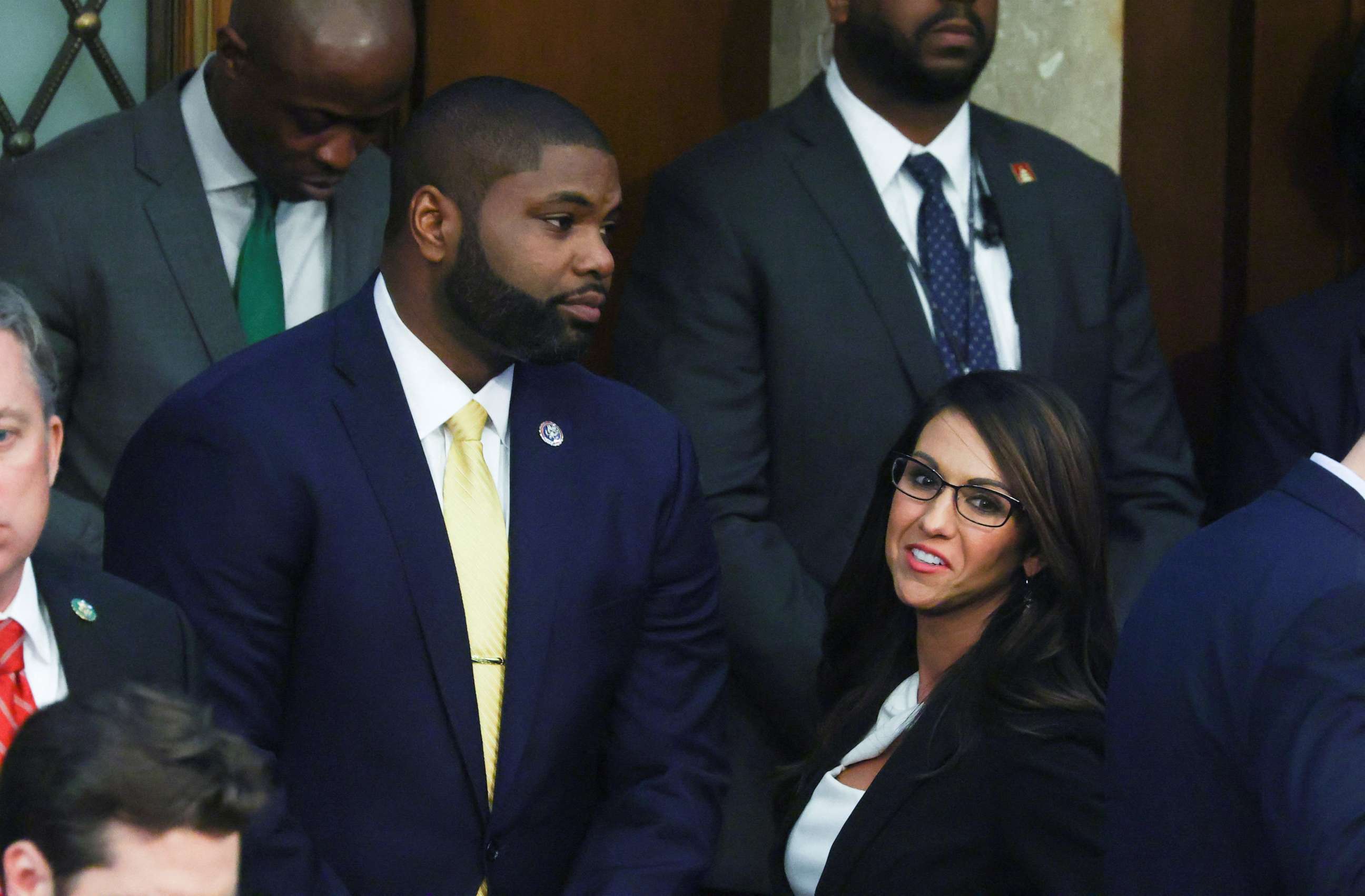PHOTO: U.S. Rep. Byron Donalds talks with Rep. Lauren Boebert after Donalds was nominated as a candidate for Speaker of the House during a fourth round of voting for a new Speaker at the U.S. Capitol in Washington, Jan. 4, 2023.