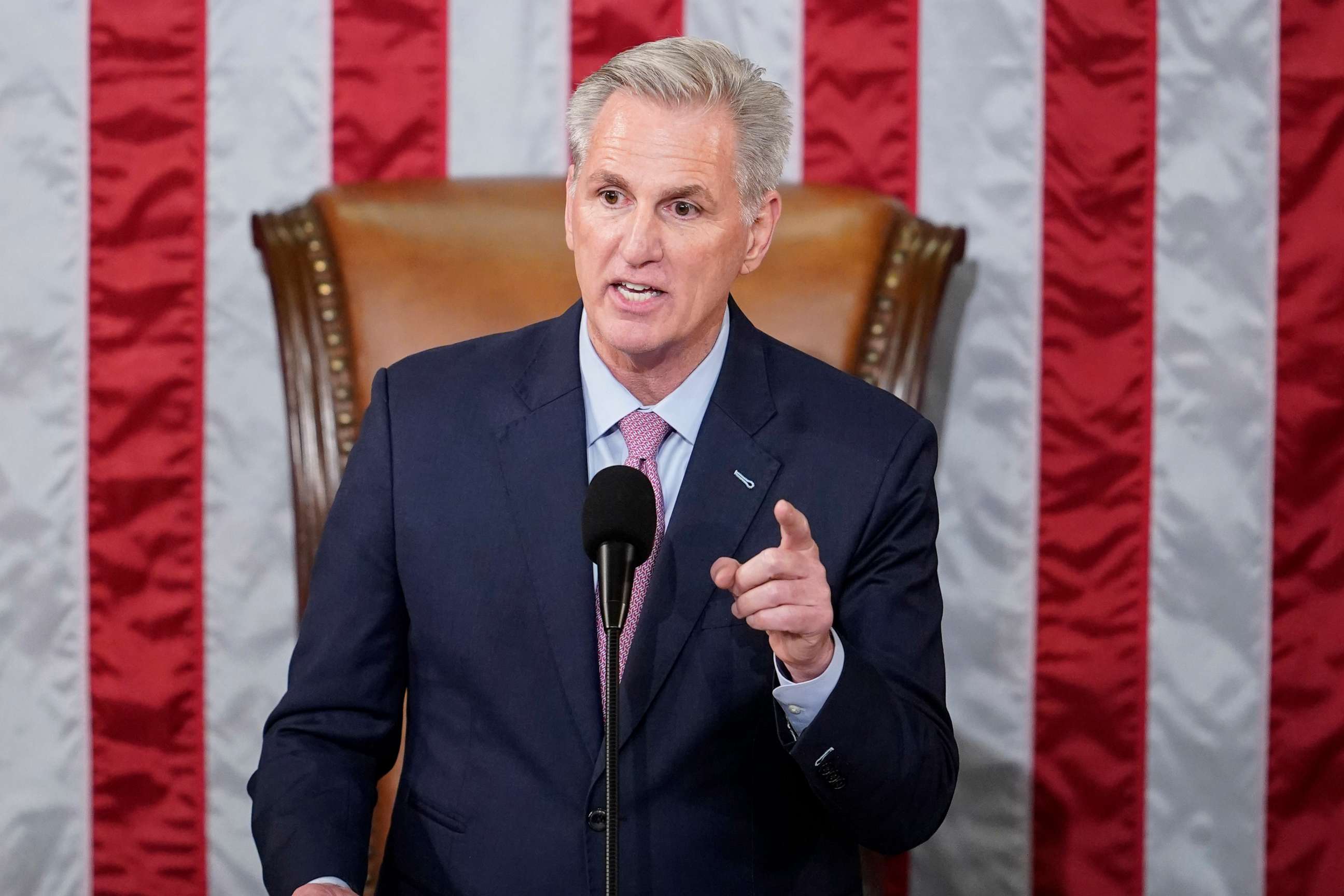 PHOTO: Incoming House Speaker Kevin McCarthy speaks on the House floor at the U.S. Capitol in Washington, Jan. 7, 2023.