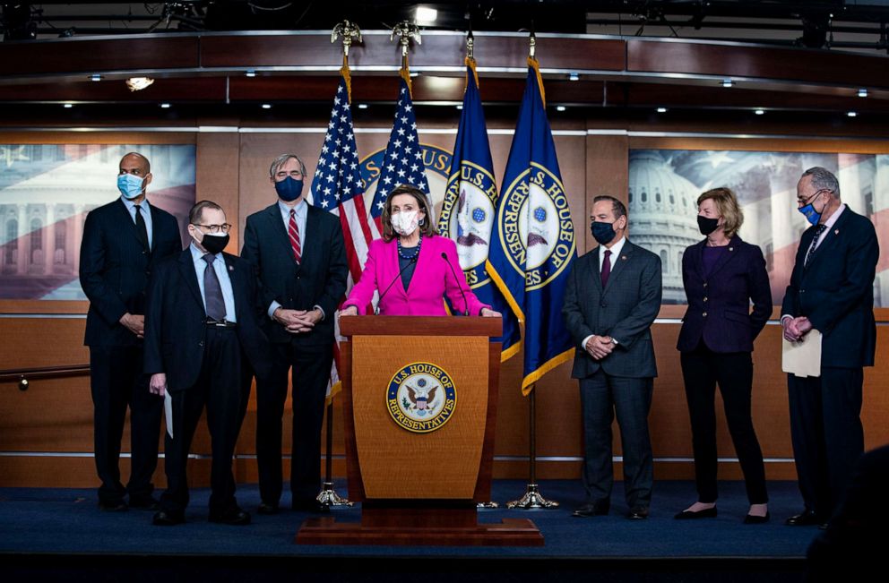PHOTO: Speaker of the House Rep. Nancy Pelosi speaks during a news conference ahead of the House vote on the Equality Act on Capitol Hill on Feb. 25, 2021.