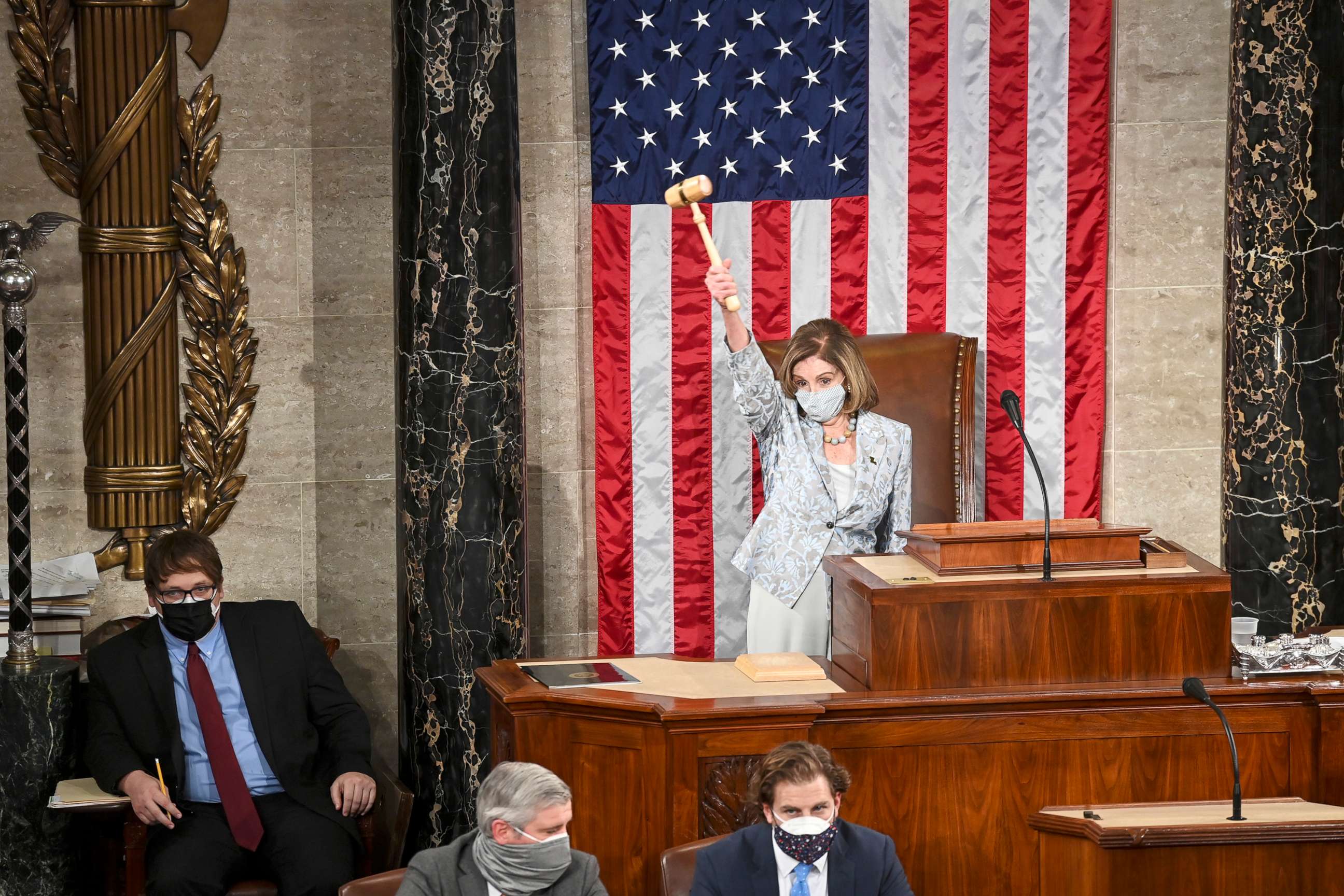 PHOTO: House Speaker Nancy Pelosi presides over the year's opening session on Congress in Washington, Jan. 3, 2021.