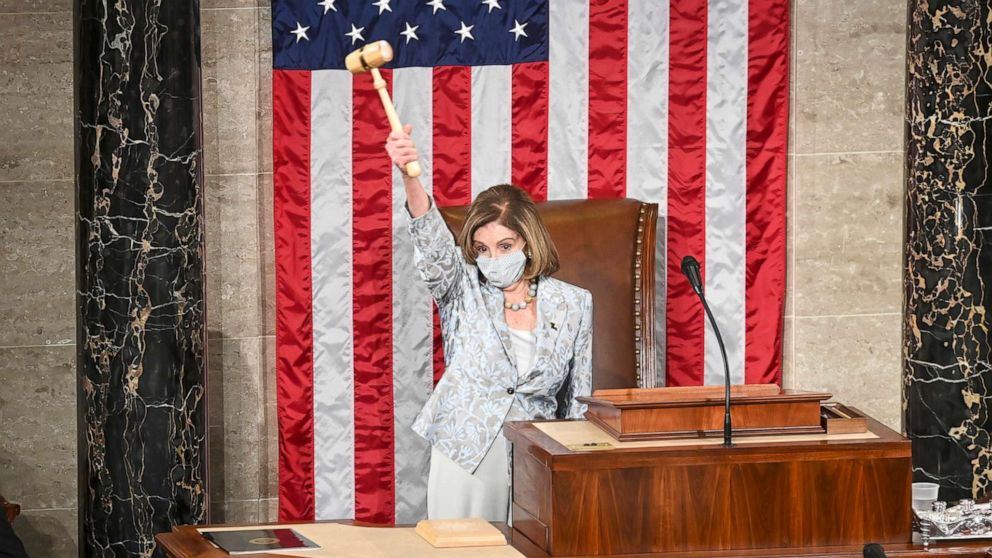 PHOTO: House Speaker Nancy Pelosi presides over the year's opening session on Congress in Washington, Jan. 3, 2021.