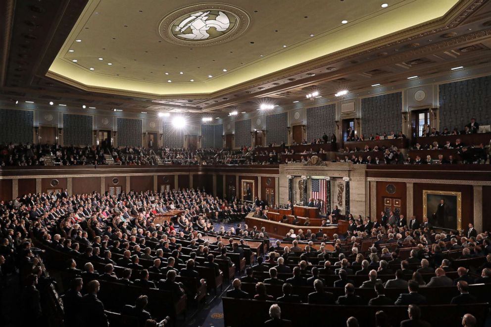 PHOTO: French President Emmanuel Macron addresses a joint meeting of the U.S. Congress in the House Chamber at the U.S. Capitol, April 25, 2018.  