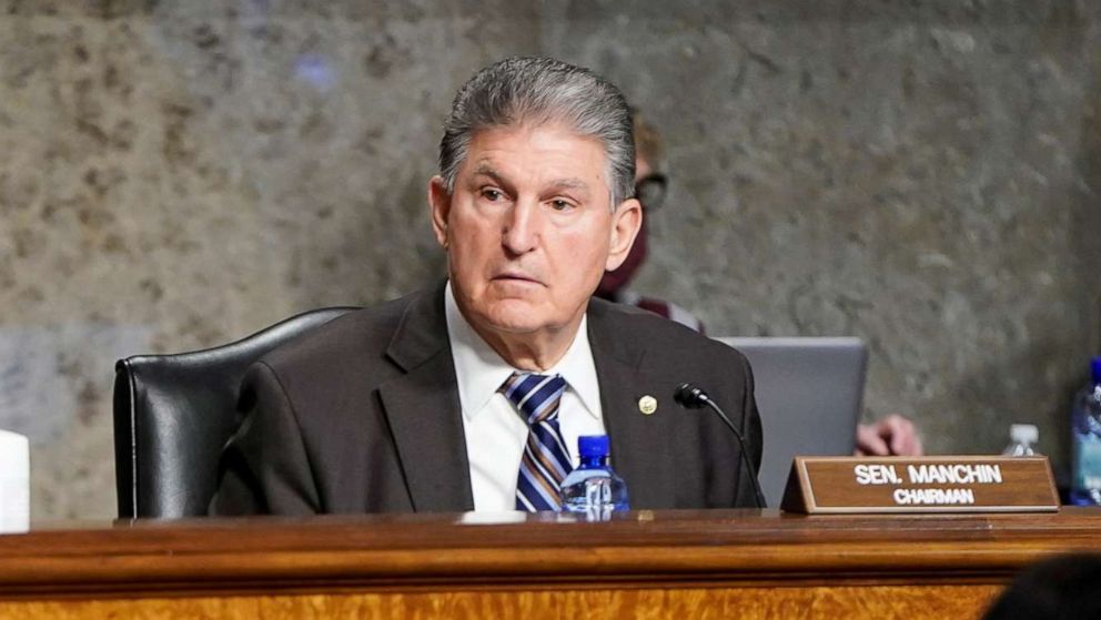 PHOTO: Chairman of Senate Energy and Natural Resources Committee Joe Manchin speaks during a hearing on Capitol Hill, March 4, 2021. 