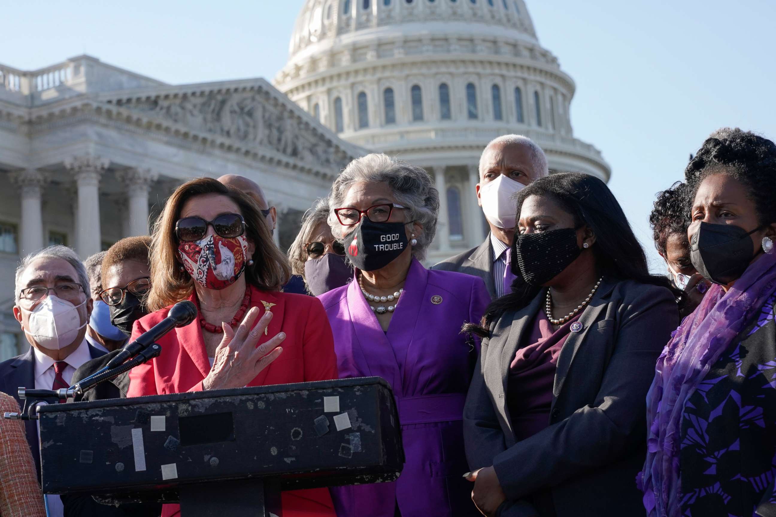 House Speaker Nancy Pelosi on April 20, 2021, after the jury returned guilty verdicts in the murder trial of former Minneapolis police Officer Derek Chauvin in the death of George Floyd.