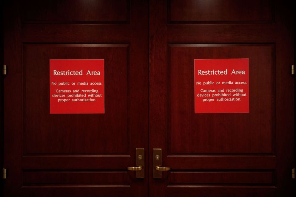 PHOTO:The doors to the House Permanent Select Committee on Intelligence on Capitol Hill, where members of the committee have met with several witnesses over time in regard to their investigation into Russian election meddling. 