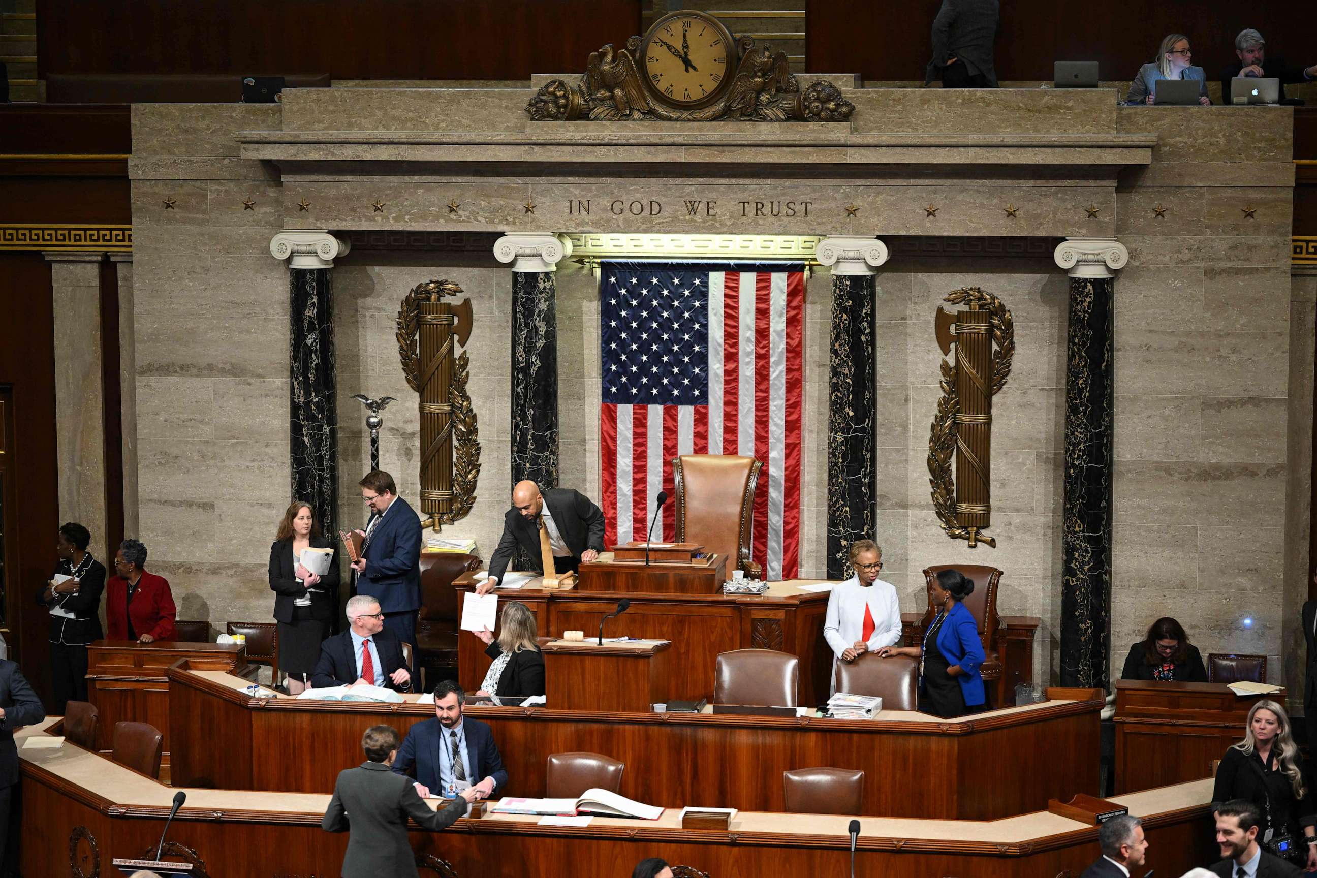 PHOTO: Staff members prepare as the US House of Representatives is set to convene for the 118th Congress at the US Capitol in Washington., Jan. 3, 2023.