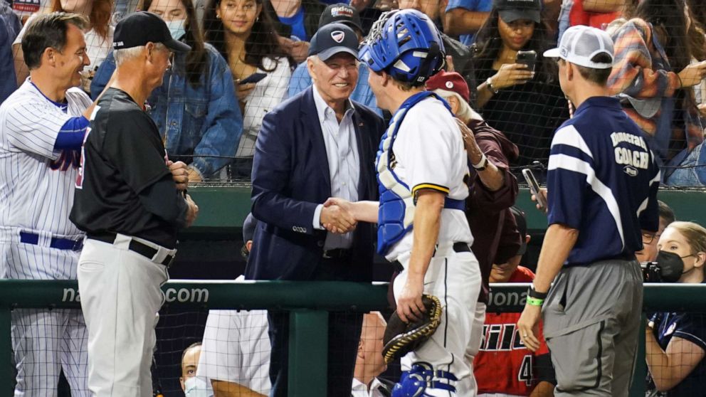 PHOTO: President Joe Biden attends the annual Congressional Baseball Game at Nationals Park in Washington, D.C., Sept. 29, 2021. 