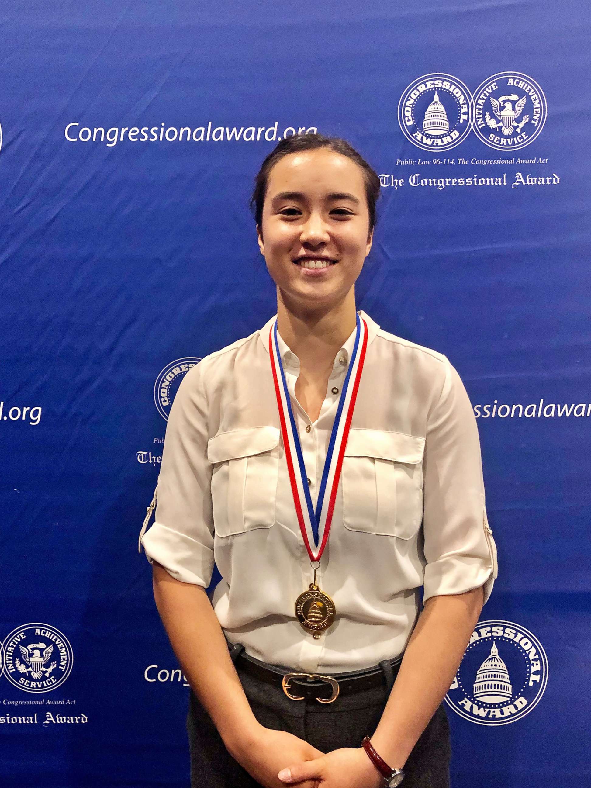 PHOTO: Alex Jin from Maryland poses for a photo after receiving her Congressional Gold Medal in Washington on June 20th, 2019.