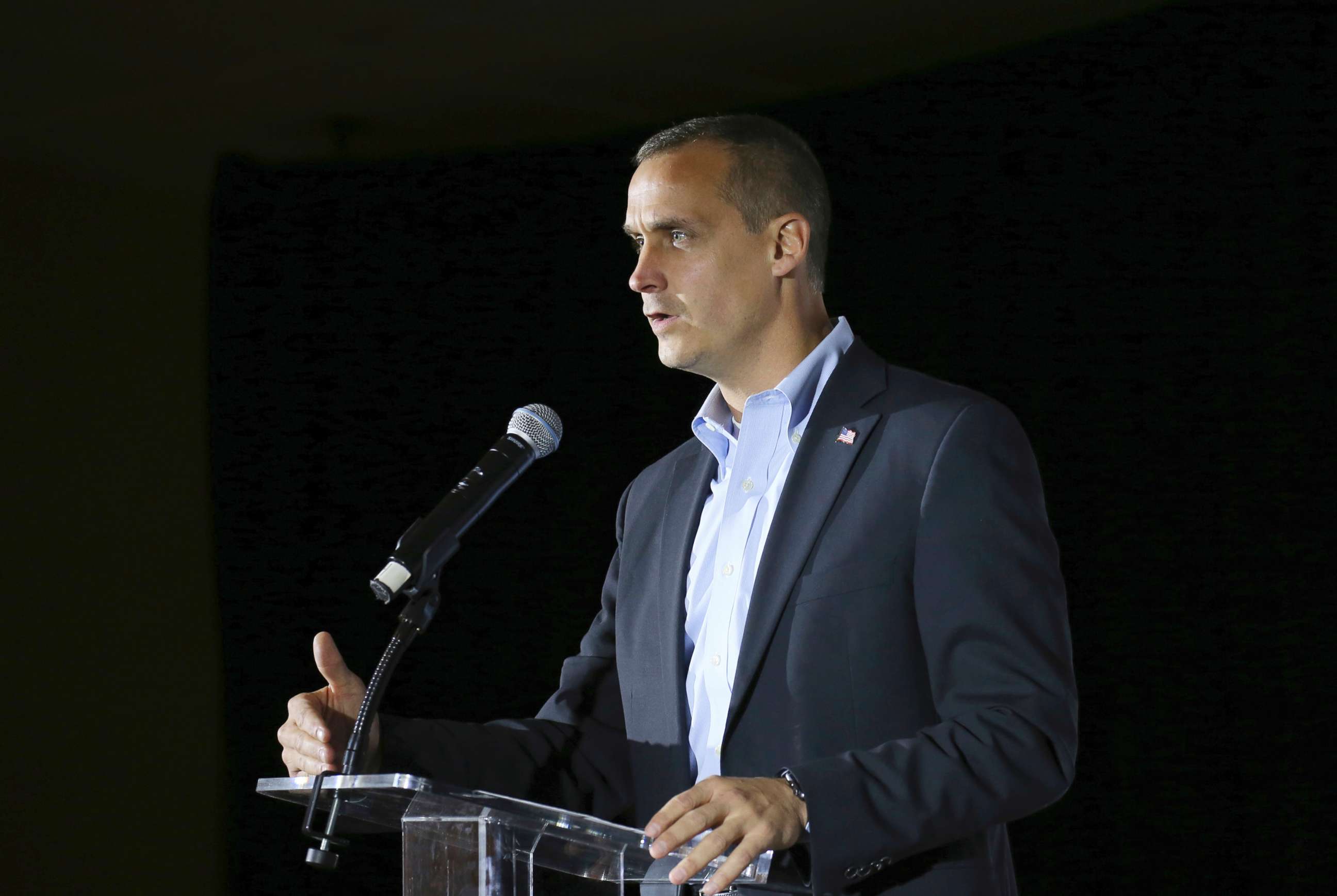 PHOTO: Corey Lewandowski, the former campaign manager for President Donald Trump, speaks during an event in Manchester, N.H., in this Nov. 9, 2017 file photo.