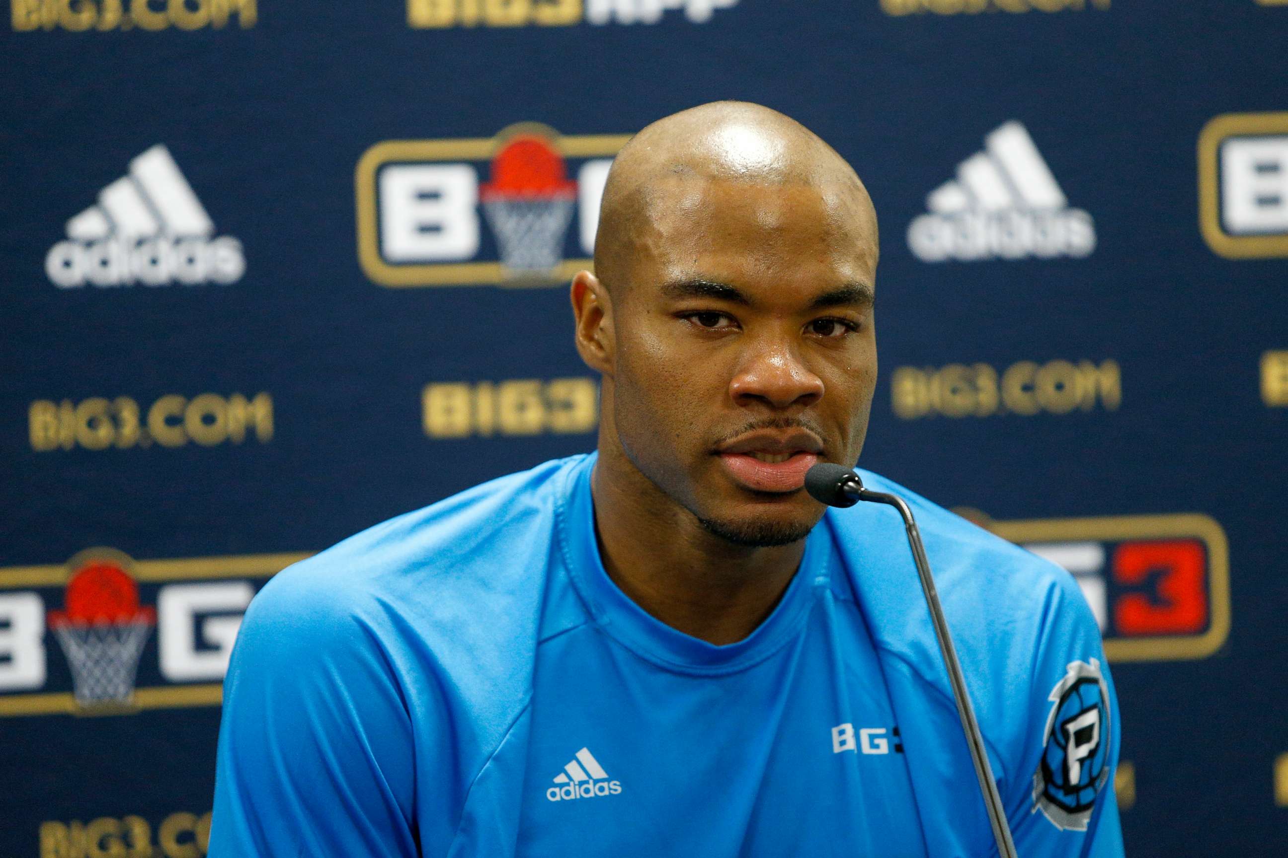 PHOTO: Corey Maggette answers questions from the media during week at Infinite Energy Arena, Aug. 10, 2018, in Duluth, Georgia.