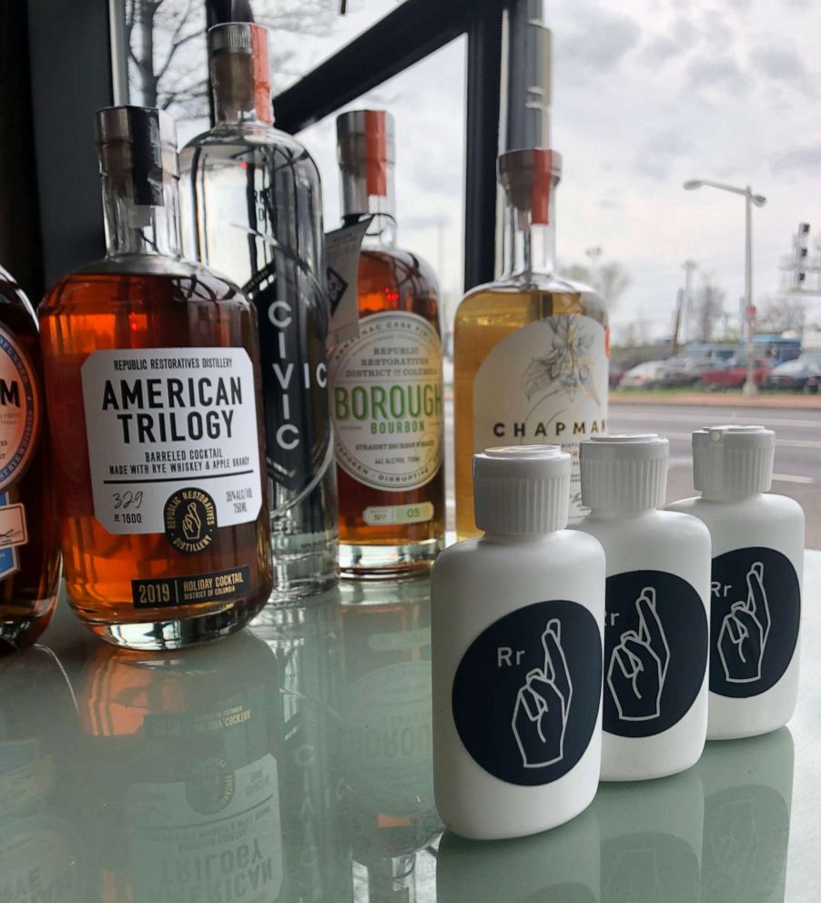 PHOTO: Craft distilleries, like Republic Restoratives Distillery in Washington, D.C., have scrambled to meet demand for hand sanitizer by using in-house alcohol to produce their own.