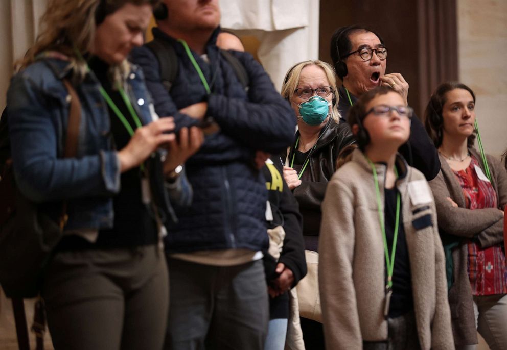 PHOTO: Tourists visit the U.S. Capitol Rotunda on the final day the Capitol will be open to the public due to the coronavirus outbreak, March 12, 2020.