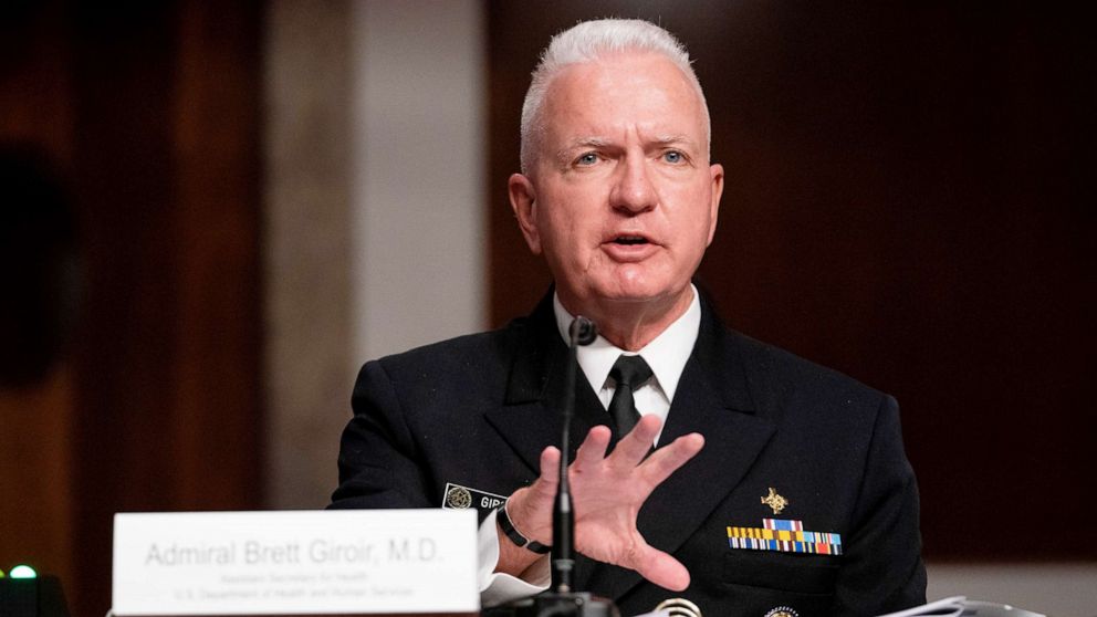 PHOTO: Admiral Brett Giroir, Assistant Secretary For Health Department of Health and Human Services, speaks during the Senate Appropriations subcommittee hearing at Capitol Hill in Washington, Sept. 16, 2020.