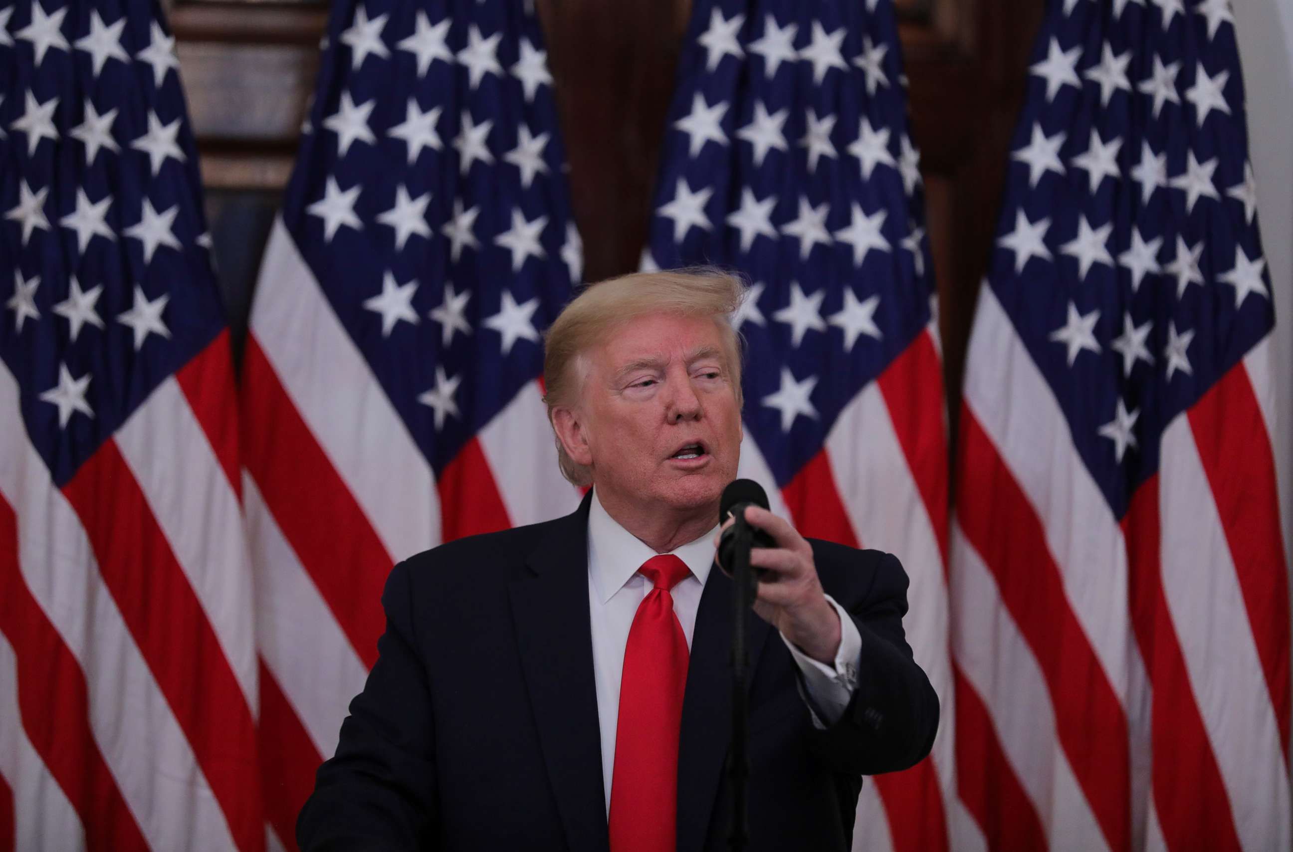 PHOTO: President Donald Trump speaks during a coronavirus response event in the Blue Room at the White House in Washington, May 1, 2020.