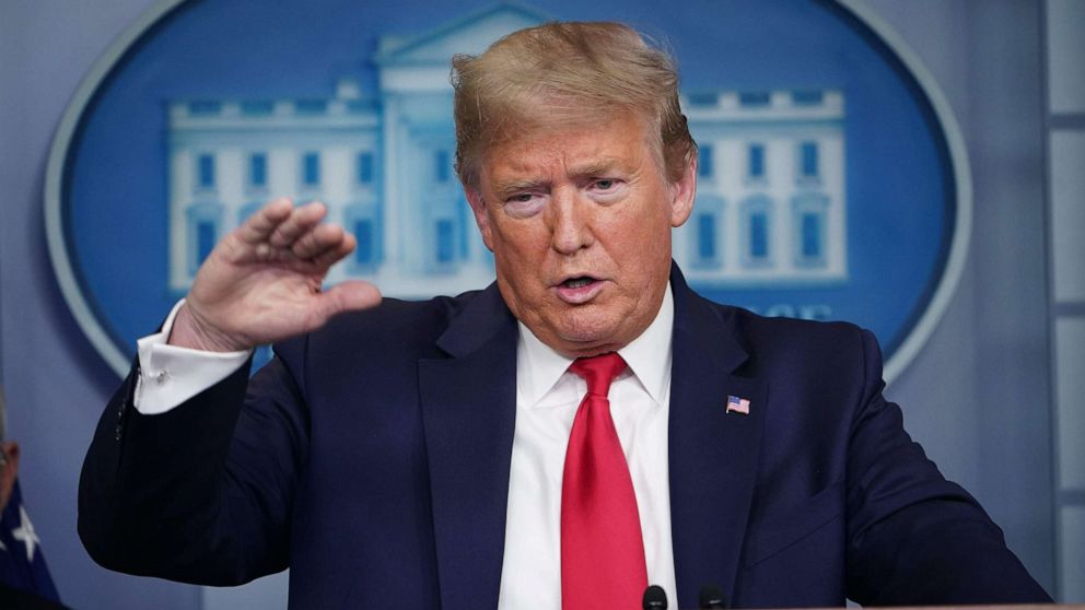 PHOTO: President Donald Trump answers a questions during the daily briefing on the novel coronavirus, COVID-19, at the White House on March 24, 2020, in Washington.