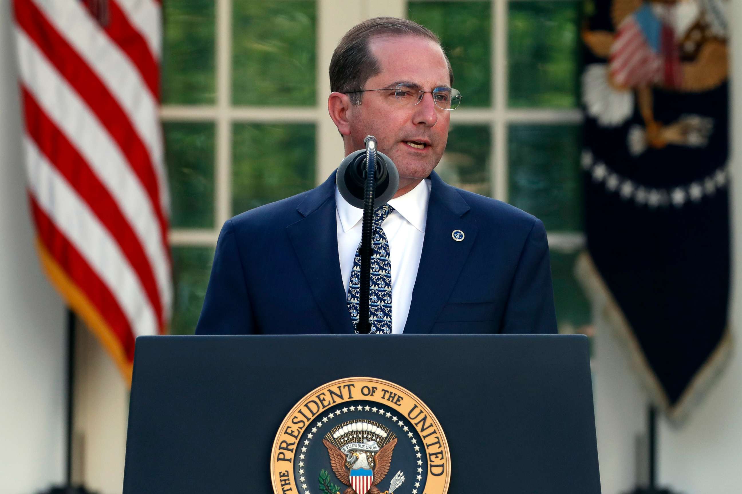 PHOTO: Health and Human Services Secretary Alex Azar speaks about the coronavirus in the Rose Garden of the White House, March 30, 2020, in Washington.