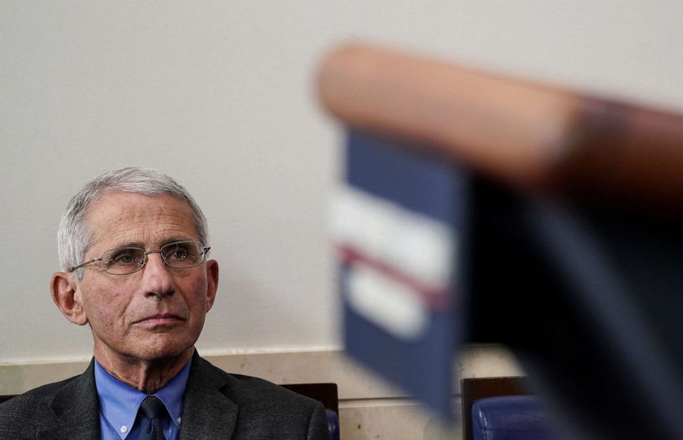 PHOTO: Dr. Anthony Fauci, director of the National Institute of Allergy and Infectious Diseases, listens during the daily coronavirus task force briefing at the White House in Washington, April 7, 2020.