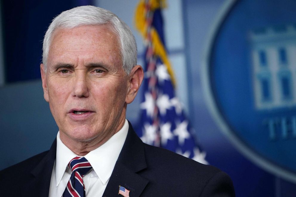 PHOTO: Vice President Mike Pence speaks during the daily briefing on the novel coronavirus in the Brady Briefing Room at the White House on April 2, 2020, in Washington.