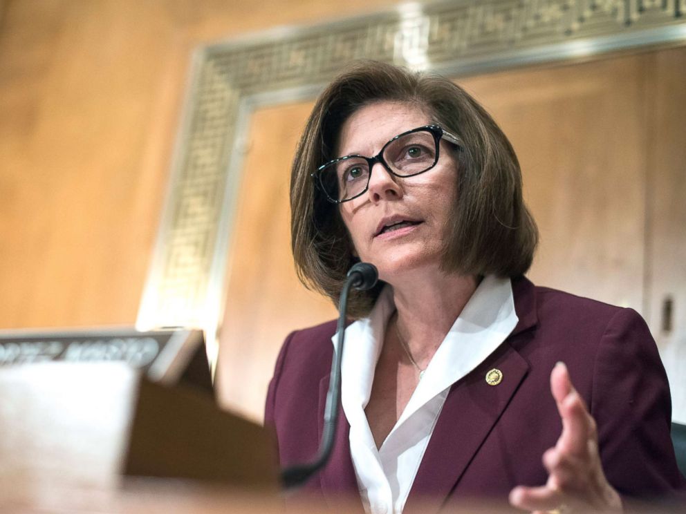 PHOTO: Sen. Catherine Cortez Masto questions Treasury Secretary Steve Mnuchin during a Senate Banking Committee hearing May 18, 2017.