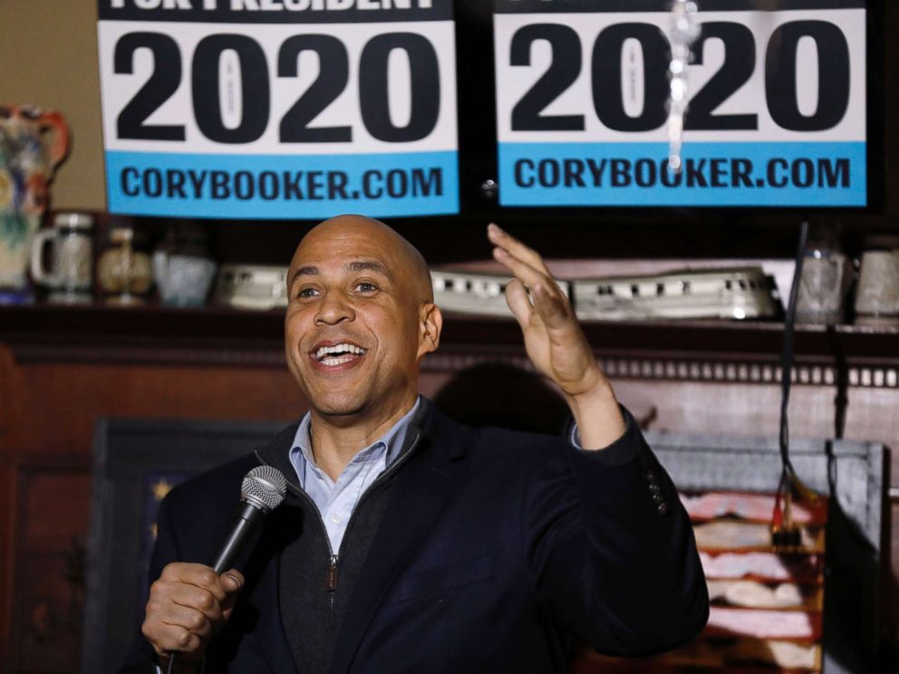 PHOTO: Sen. Cory Booker, D-N.J., speaks during a meet and greet with local residents, Feb. 9, 2019, in Marshalltown, Iowa.