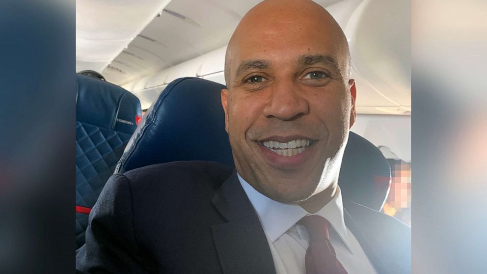 PHOTO: Democratic presidential candidate Cory Booker is pictured on a plane at Columbia Metropolitan Airport in West Columbia, S.C., Dec. 2, 2019.