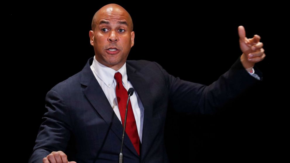 PHOTO: Democratic presidential candidate Sen. Cory Booker speaks during the Machinists Union Legislative Conference, May 7, 2019, in Washington.