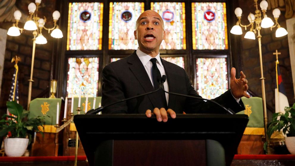 PHOTO: Democratic presidential candidate Cory Booker speaks about gun control at Mother Emanuel AME Church, Aug. 7, 2019, in Charleston, S.C.