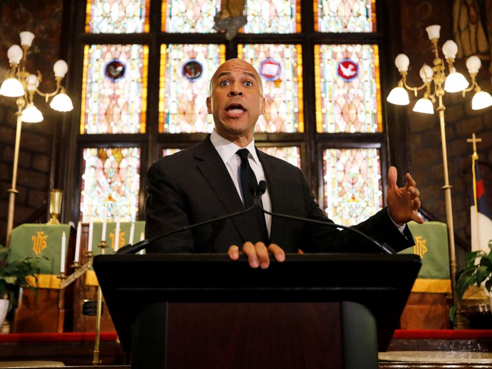 PHOTO: Democratic presidential candidate Cory Booker speaks about gun control at Mother Emanuel AME Church, Aug. 7, 2019, in Charleston, S.C.