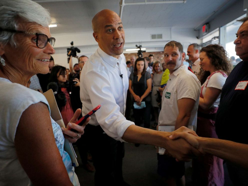PHOTO: Democratic 2020 U.S. presidential candidate and U.S. Sen. Cory Booker, D-N.J., arrives for a campaign stop in Manchester, N.H., on Saturday, July 13, 2019.