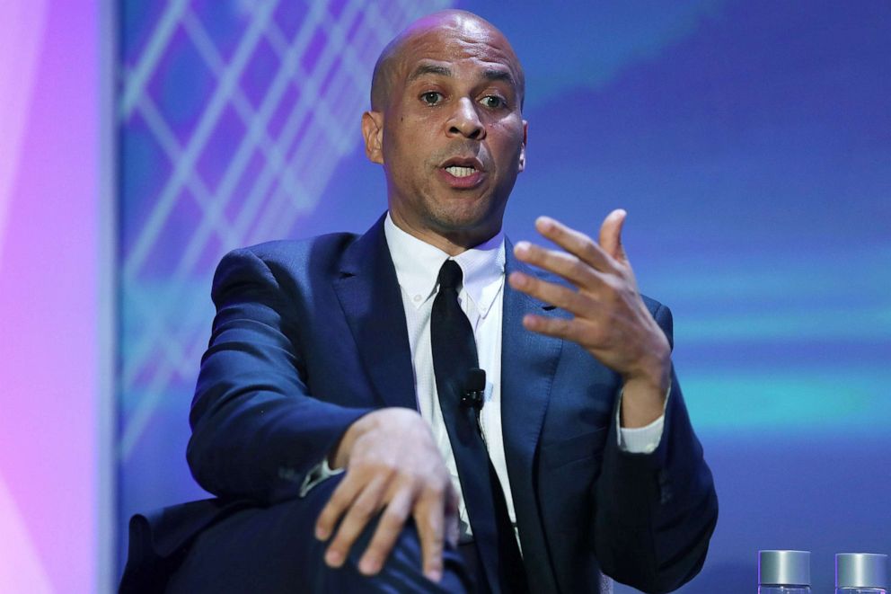 PHOTO: Sen. Cory Booker speaks during a Presidential Candidates Forum at the 2019 NABJ Annual Convention & Career Fair held at the J.W. Marriott Miami Turnberry Resort & Spa, Aug. 8, 2019, in Miami.