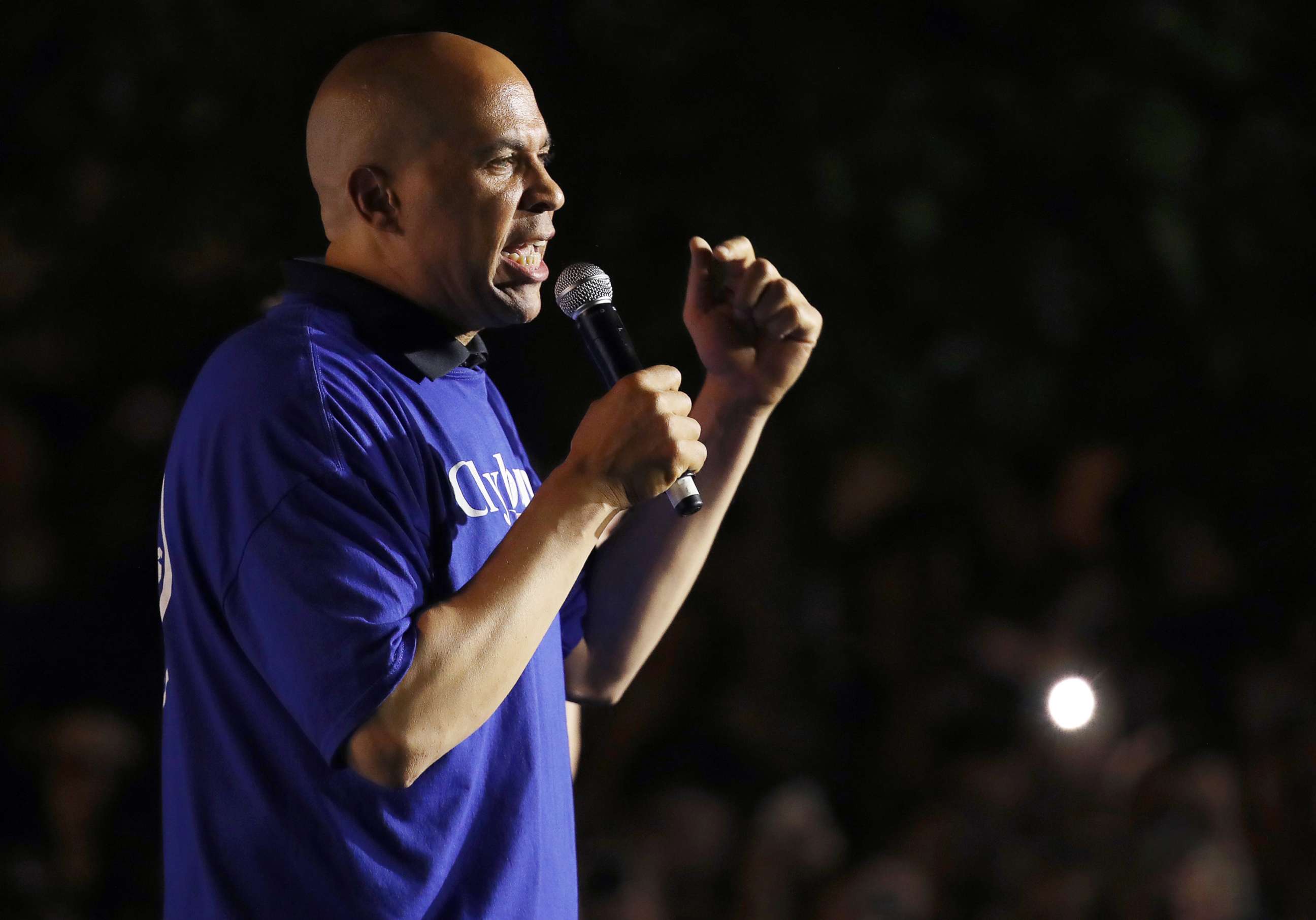 PHOTO: Democratic presidential candidate Sen. Cory Booker speaks at Rep. Jim Clyburns World Famous Fish Fry on June 21, 2019 in Columbia, S.C.